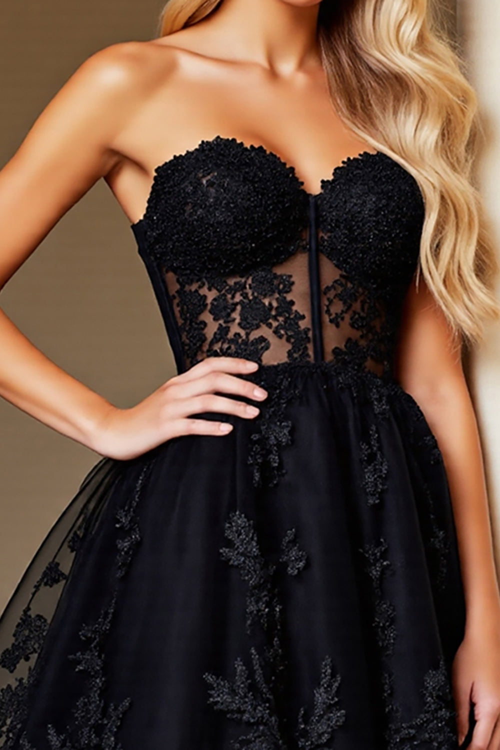Black Corset Sweetheart Short Lace A Line Homecoming Dress