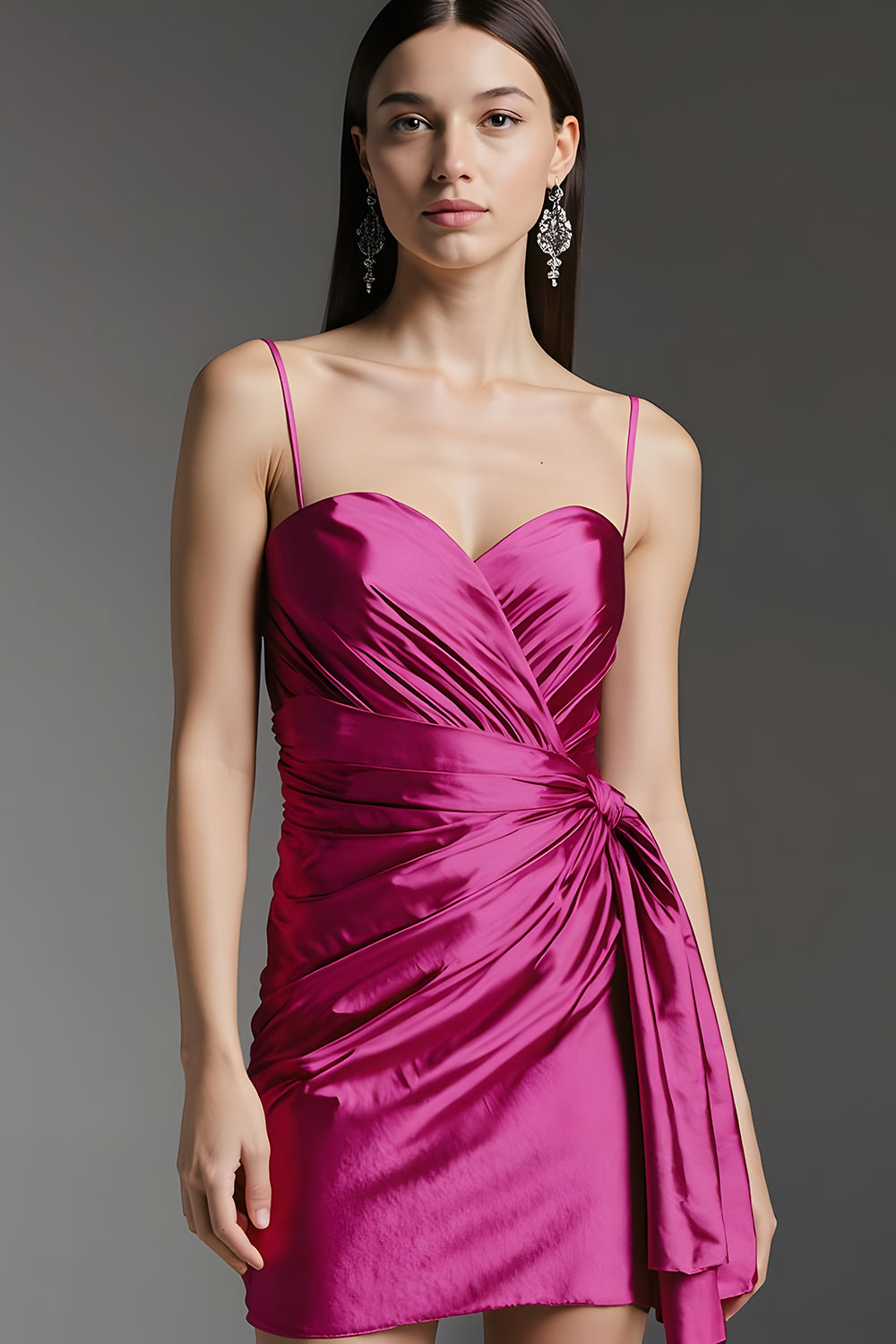Fuchsia Short Tight Homecoming Dress with Side Cape