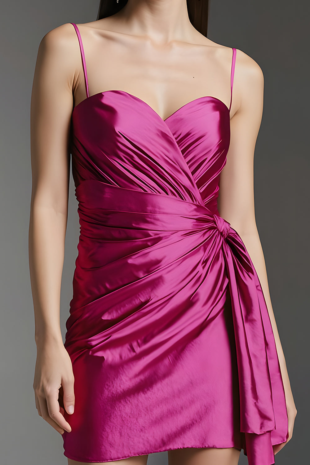 Fuchsia Short Tight Homecoming Dress with Side Cape