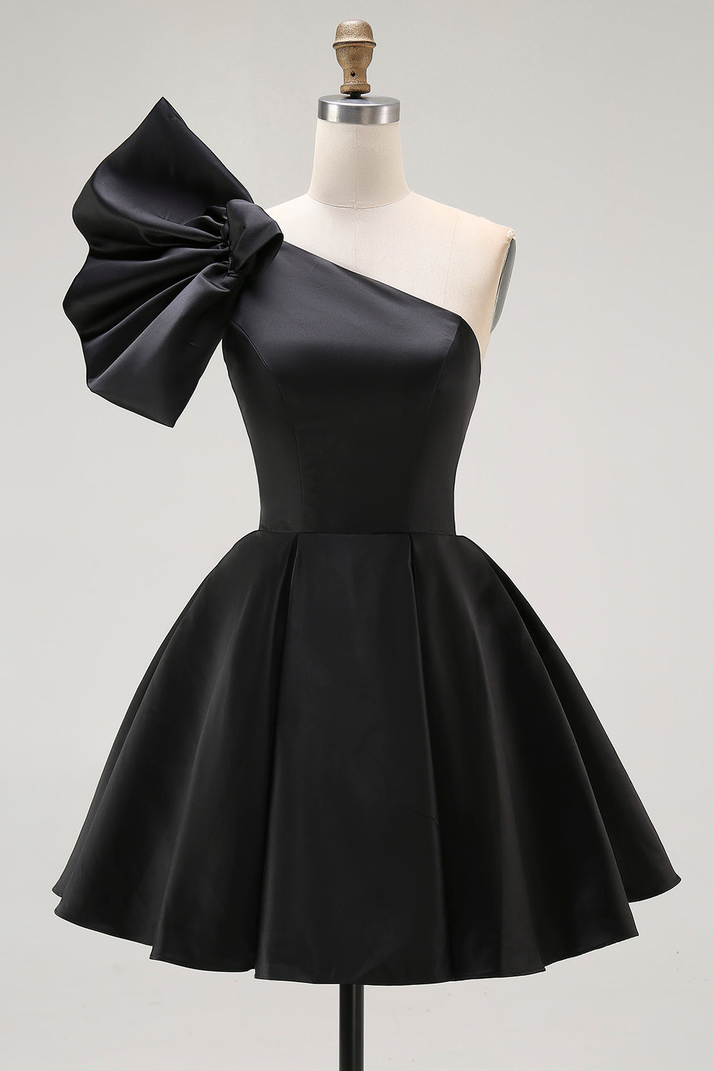 Black Satin A Line Short Homecoming Dress with Ruffles
