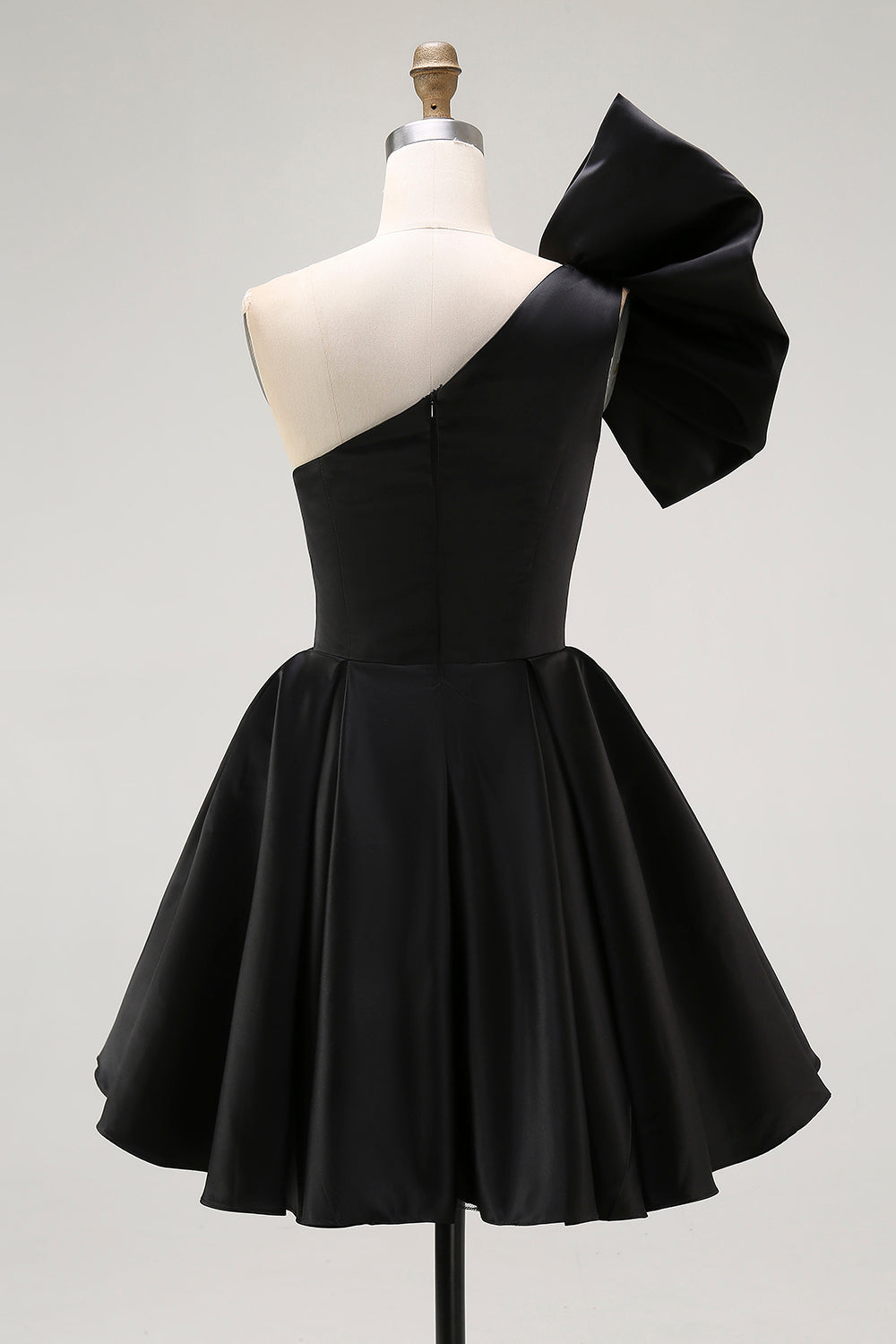Black Satin A Line Short Homecoming Dress with Ruffles