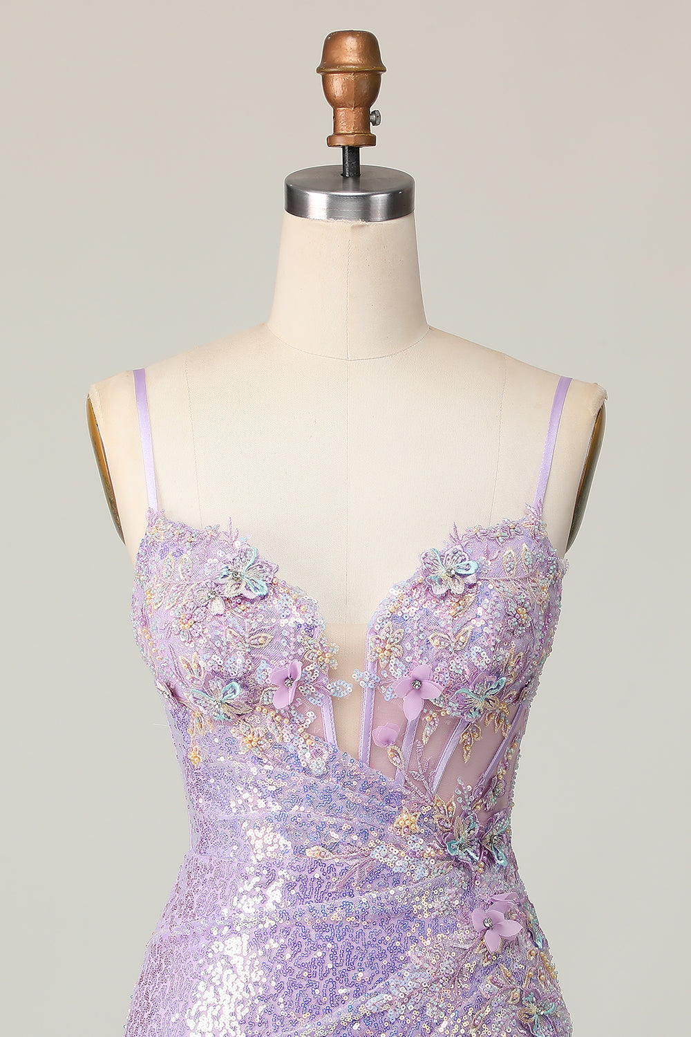 Lilac Corset Sparkly Sequined Tight Short Homecoming Dress with Applique