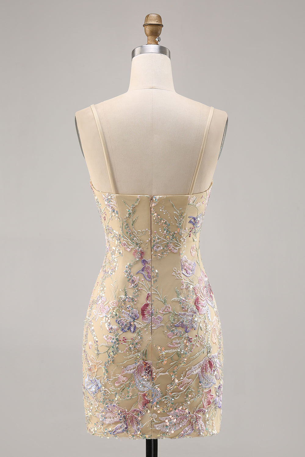 Apricot Floral Tight Short Embroidered Sparkly Homecoming Dress with Sequins