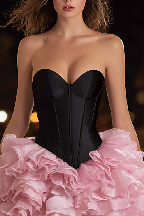 Black and Pink Sweetheart A Line Ruffled Short Cocktail Dress