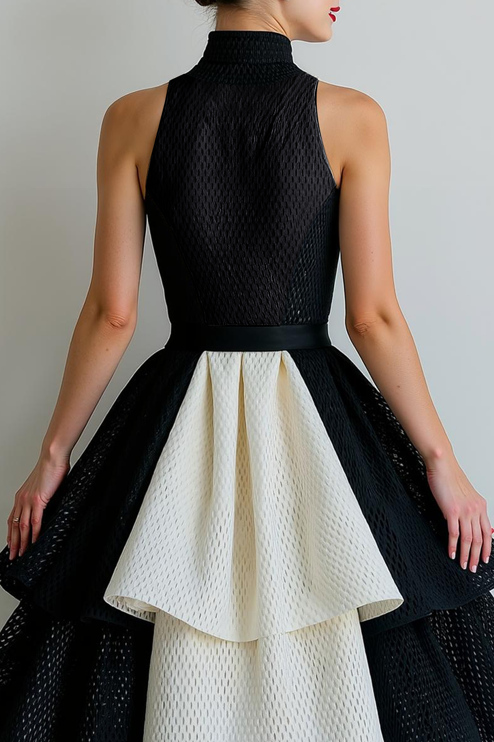 Black and White Tiered A Line High Neck Short Cocktail Dress