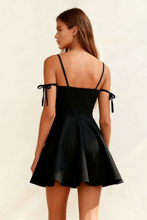 Black A Line Spaghetti Straps Short Cocktail Dress
