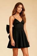 Black Spaghetti Straps A Line Short Cocktail Dress with Bow