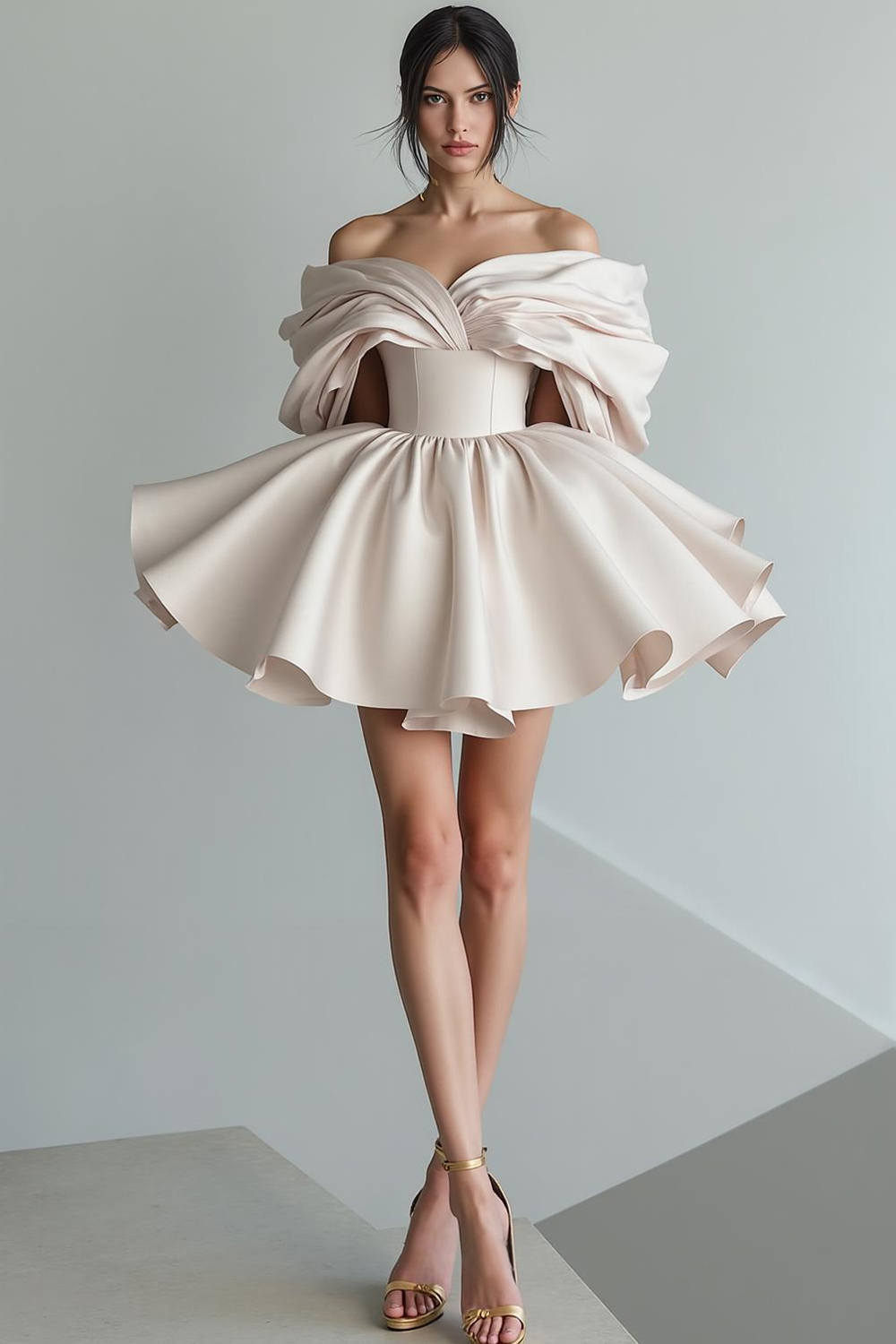 Cute A Line Satin Off the Shoulder Little White Dress