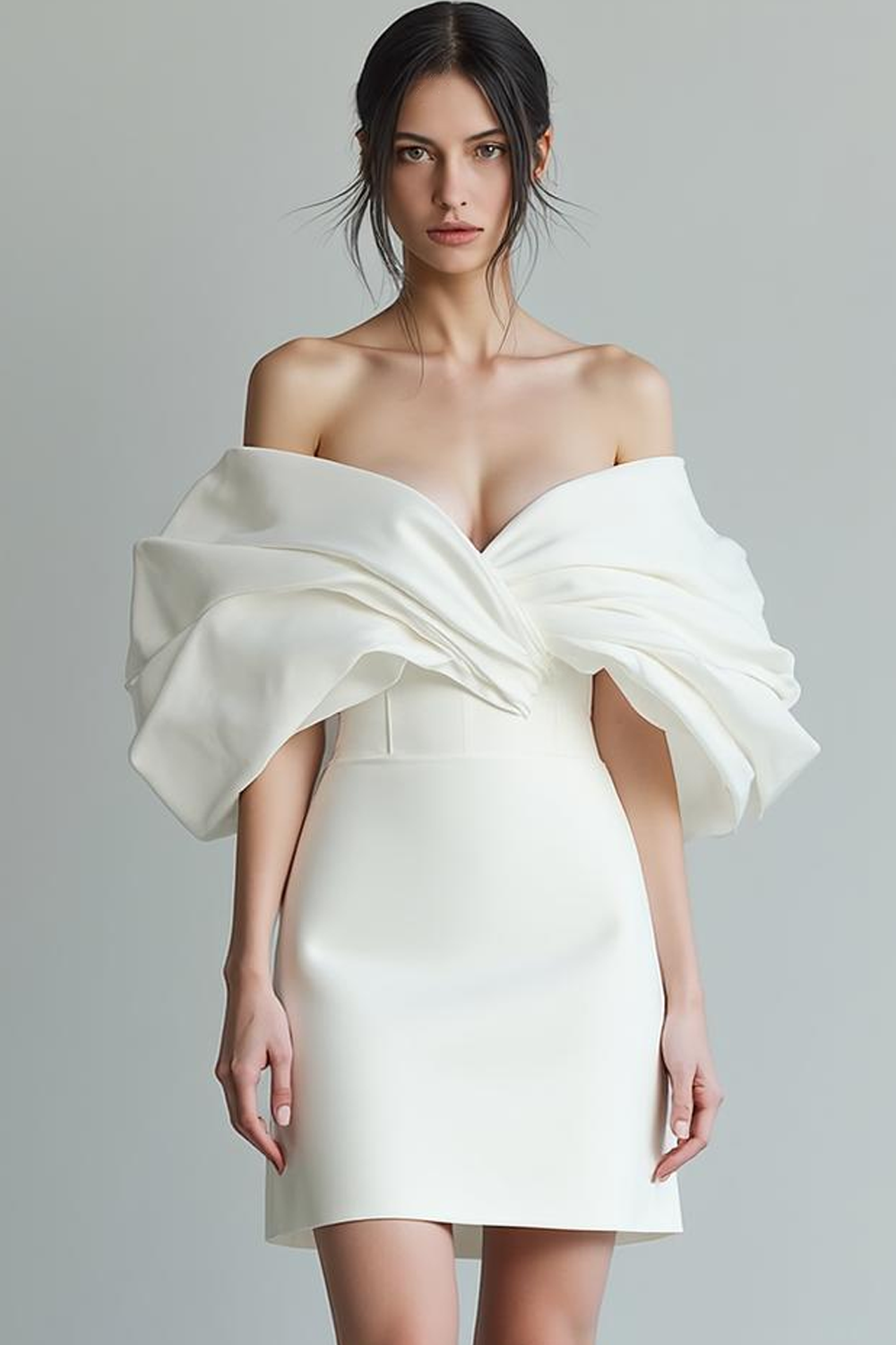 Cute Bodycon A Line Satin Off the Shoulder Little White Dress