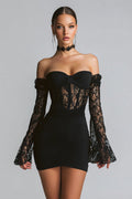 Black Bodycon Corset Short Cocktail Dress with Lace