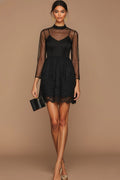 Black High Neck Lace Short Cocktail Dress with Sleeves