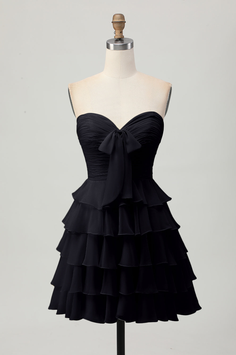 Short Light Yellow Sweetheart Ruffled A Line Tiered Homecoming Dress with Bow