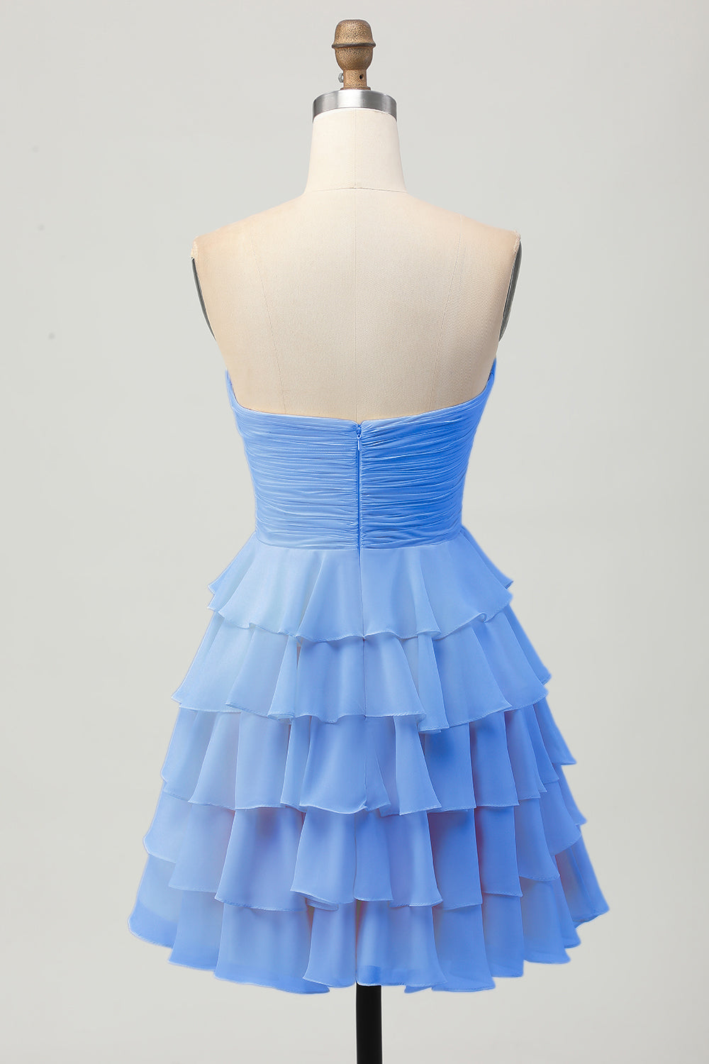 Short Light Yellow Sweetheart Ruffled A Line Tiered Homecoming Dress with Bow